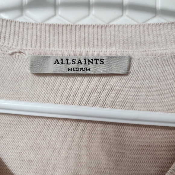 All Saints Alda Panel Oversized V-Neck Sweater Cream Pale Pink Jumper Top - Picture 8 of 10